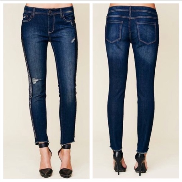 Free People Denim - Free People Solstice Bead Embellished Skinny Jeans